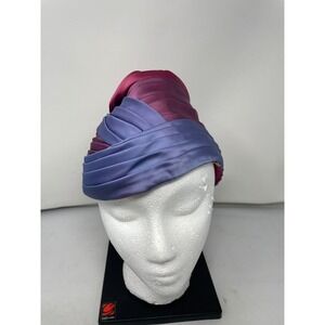Vintage Schiaparelli Paris Pleated Satin Turban Hat 1950 Couture Two-Tone Magent